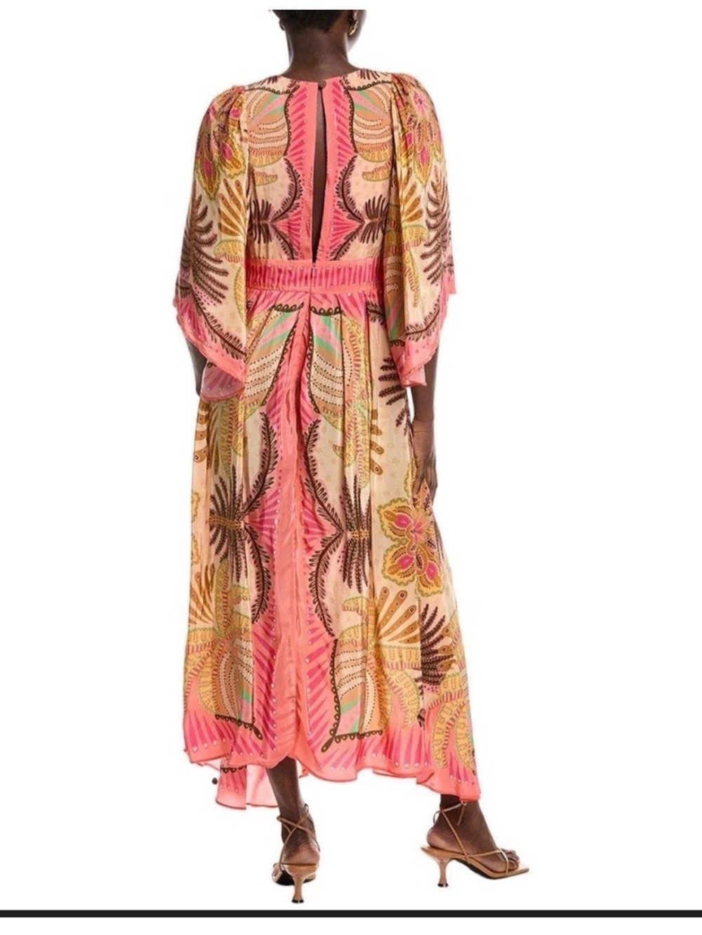 FARM Rio Palms Scarf Sand Coral and Gold Tropical-Print Maxi Dress - Picture 5 of 6